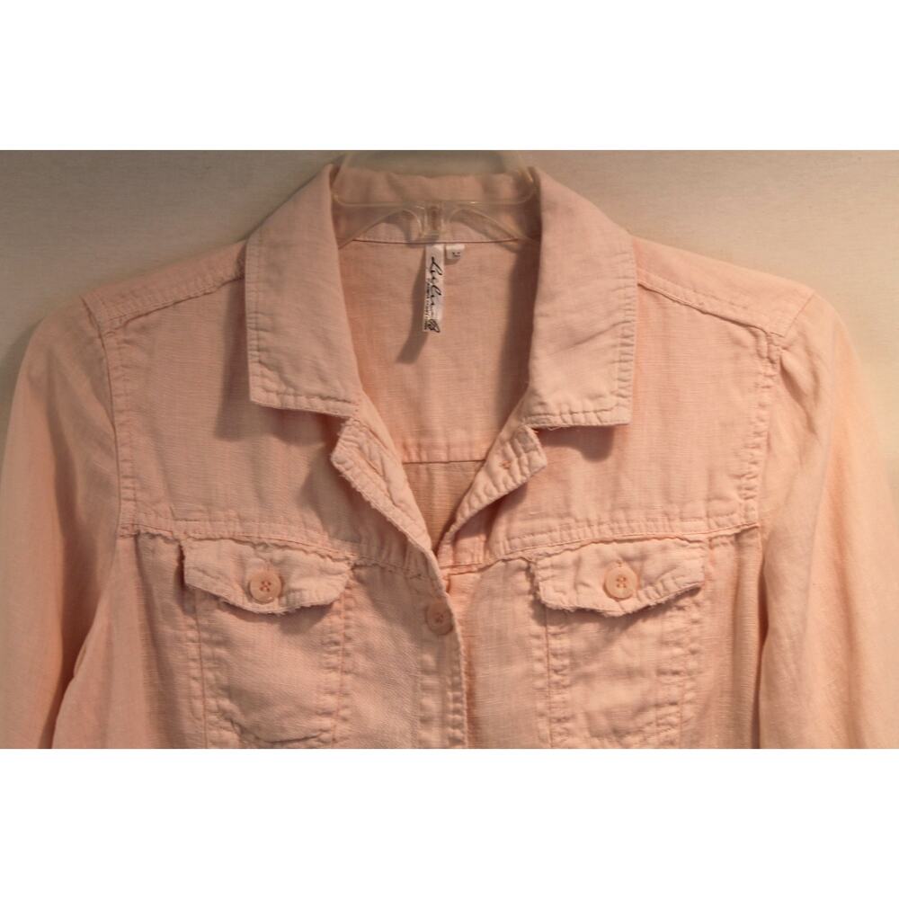 Lulu B Coastal Linen Jacket Womens M Peach Frayed Edges Lightweight Button Up - Picture 2 of 8
